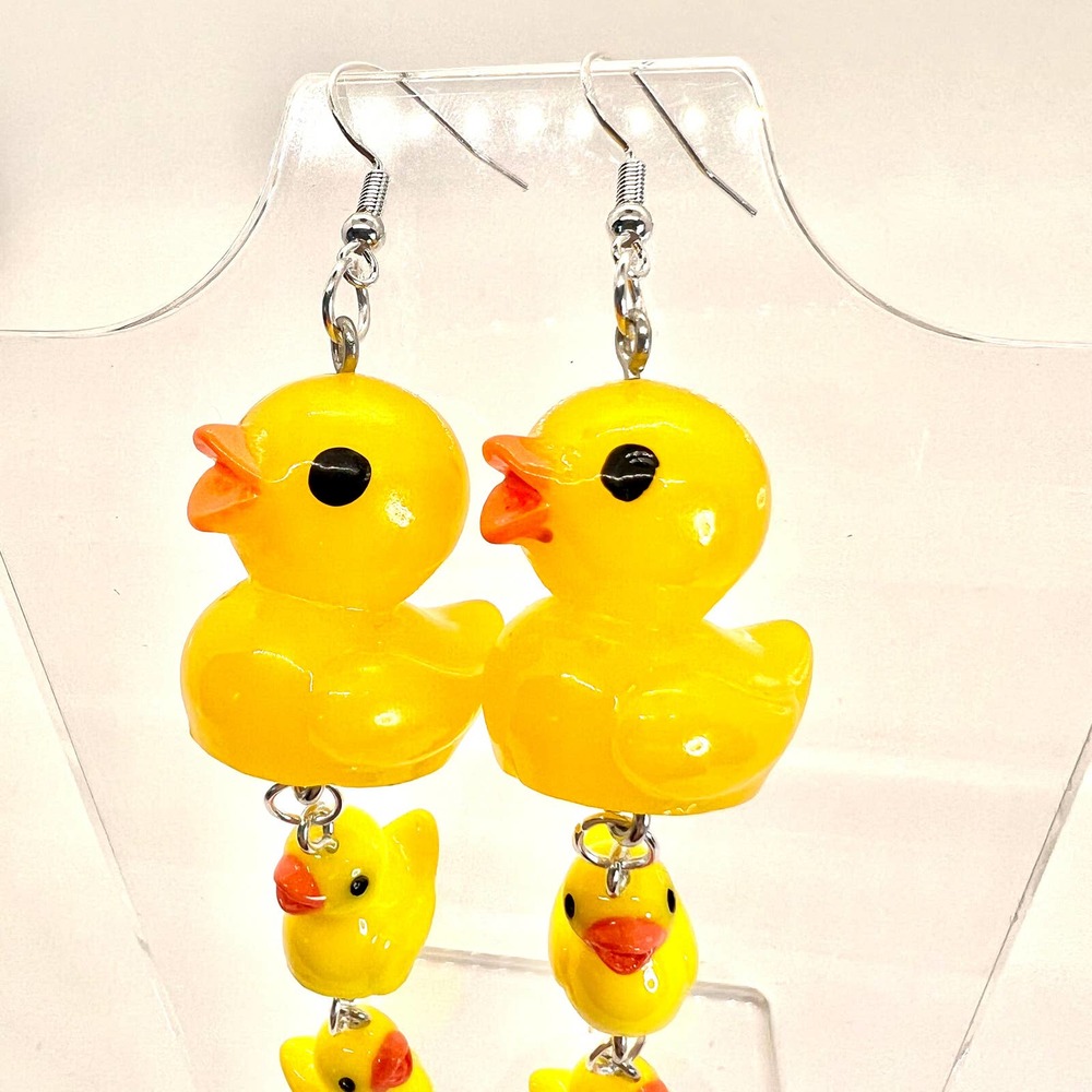 Large Rubber Duck Family Chain Earrings - Farm Earrings - Zoo Earrings - Picture 7 of 10